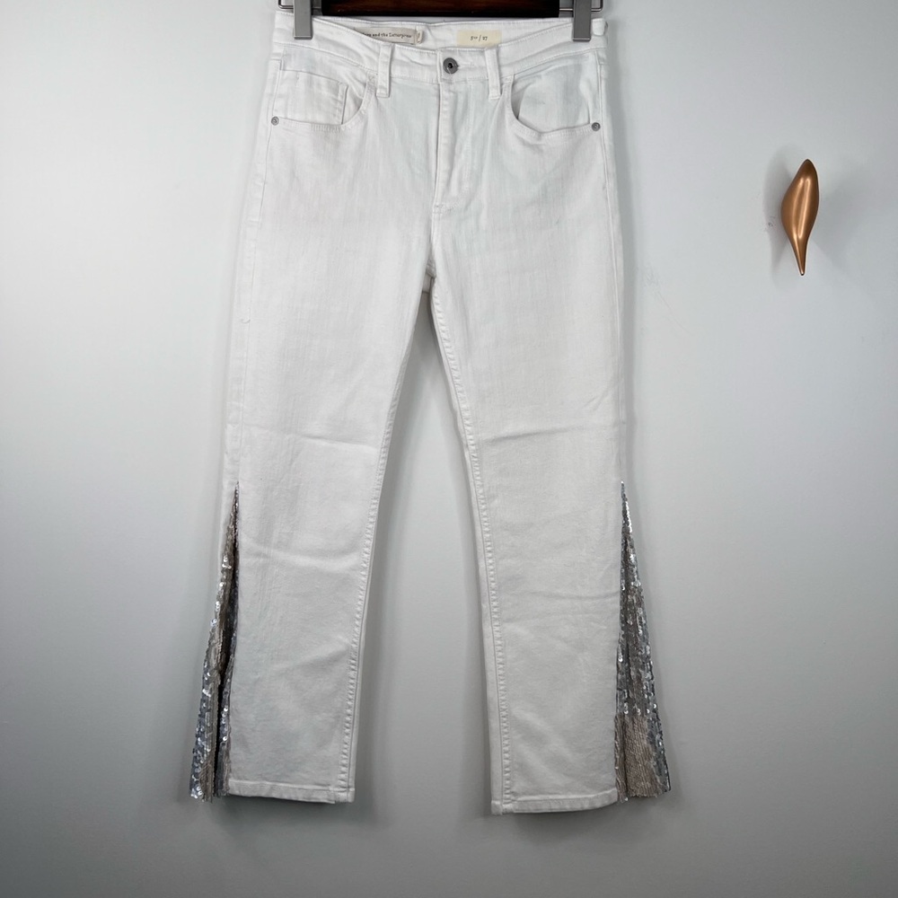 Pilcro and the Letterpress Flare White Jeans with Silver Sequin Detail